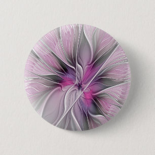 Bloemige Fractale Moderne Abstracte Bloem Roze Gri Ronde Button 5,7 Cm