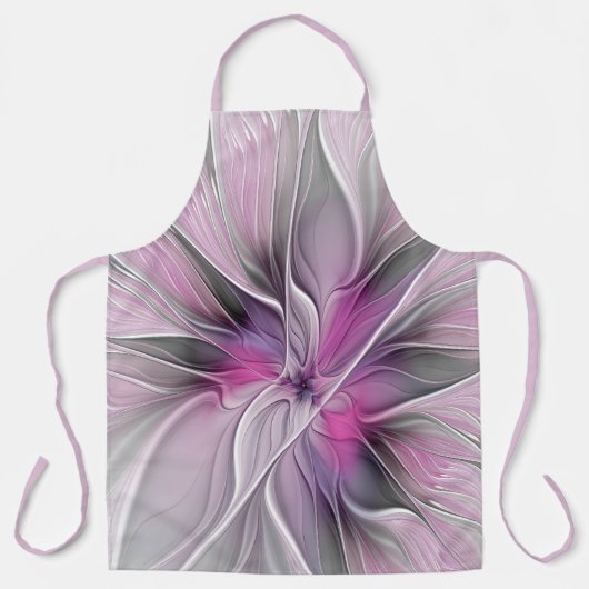 Bloemige Fractale Moderne Abstracte Bloem Roze Gri Schort (Voorkant)