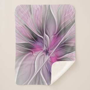 Bloemige Fractale Moderne Abstracte Bloem Roze Gri Sherpa Deken