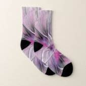 Bloemige Fractale Moderne Abstracte Bloem Roze Gri Sokken (Paar)