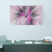Bloemige Fractale Moderne Abstracte Bloem Roze Gri Spandoek (Beurs)