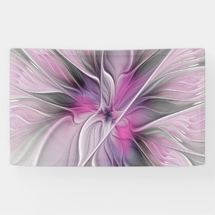 Bloemige Fractale Moderne Abstracte Bloem Roze Gri Spandoek