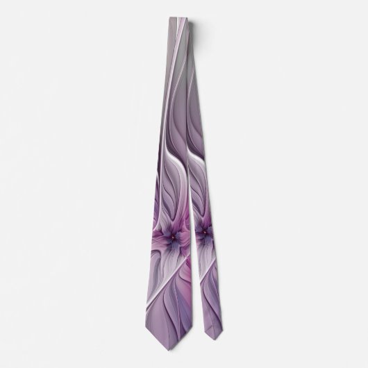 Bloemige Fractale Moderne Abstracte Bloem Roze Gri Stropdas (Voorkant)