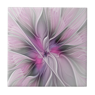 Bloemige Fractale Moderne Abstracte Bloem Roze Gri Tegeltje