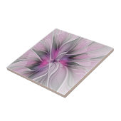 Bloemige Fractale Moderne Abstracte Bloem Roze Gri Tegeltje (Zijkant)