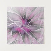 Bloemige Fractale Moderne Abstracte Bloem Roze Gri Wandkleed (Voorkant (horizontaal))