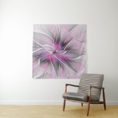 Bloemige Fractale Moderne Abstracte Bloem Roze Gri Wandkleed (In Situ (horizontaal))