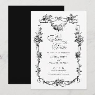 Bloemige Franse Vintage Frame Save the Date Trouwe Kaart
