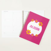 Bloemige fuchsia geruite meisjesnaam planner (Display)