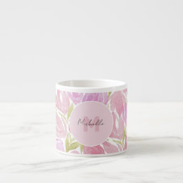 Bloemige Fuchsia Roze Waterverf Monogram Espresso Kop