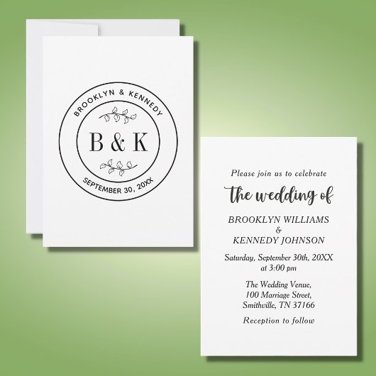 Bloemige Fun Monogram Trouw Koppel Naam Kaart