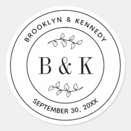 Bloemige Fun Monogram Trouw Koppel Naam Ronde Sticker