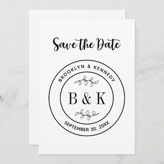 Bloemige Fun Monogram Trouw Koppel Naam Save The Date (Voorkant / Achterkant)