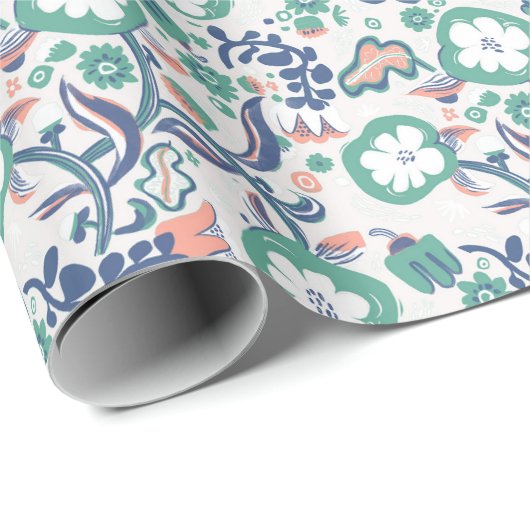 Bloemige Fun Print Op Wit Cadeaupapier (Rol Hoek)