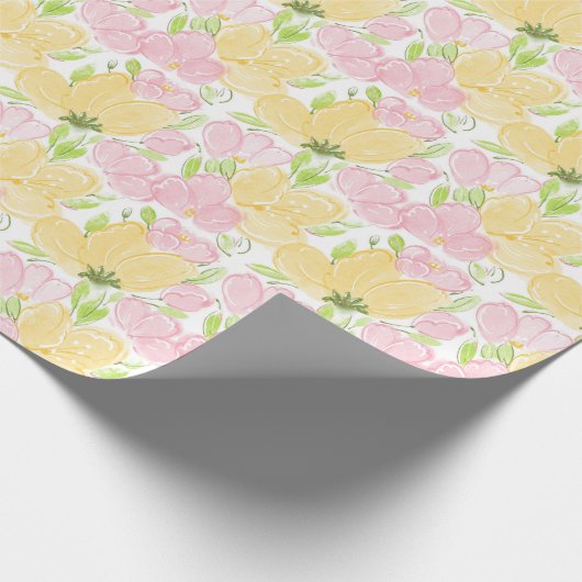 Bloemige Geel Roze Cadeaupapier (Hoek)