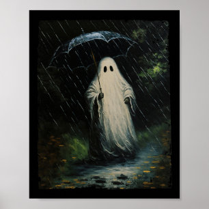 bloemige geest Halloween spook in het bos Poster