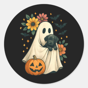 Bloemige Geest Zwarte Hond Coquette Grappig Hallow Ronde Sticker