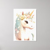 Bloemige Geklede Nurseryeenhoorn Elegante Waterver Canvas Afdruk (Voorkant)