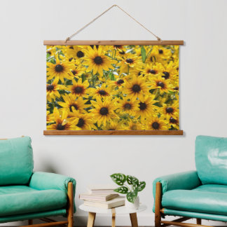 Bloemige Gele Bloemen Veld Hangend Wandkleed