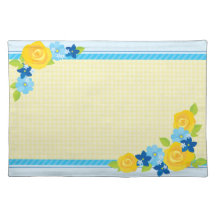 Bloemige Gele Gingham en Blauwe Vintage Landelijk