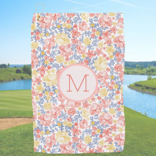 Bloemige Gele Oranje Parate Aangepaste Initiële Da Golfhanddoek
