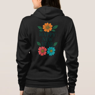 Bloemige Gelukkig Nieuwjaar Grafische Ritssluiting Hoodie