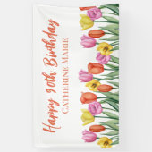 Bloemige Gelukkige 90e Verjaardag  Spandoek (Verticaal)