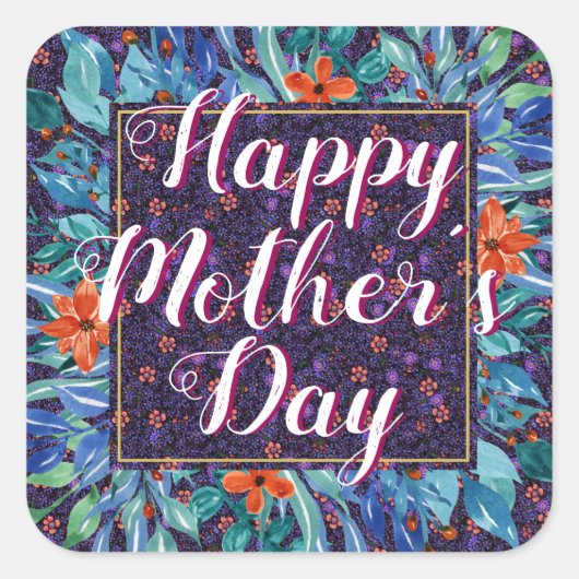 Bloemige Gelukkige Moederdag Elegante Boho Chic Aa Vierkante Sticker (Voorkant)