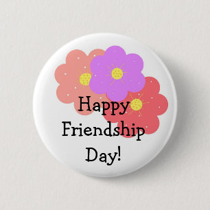 Bloemige gelukkige vriendschapsdag ronde button 5,7 cm