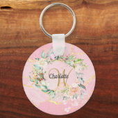 Bloemige Geode Agate Gouden Script Monogram Sleutelhanger (Voorkant)