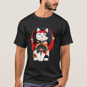 Bloemige Geometrie Kattenliefhebber Japanse Kunst T-shirt