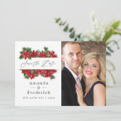 Bloemige geometrische kerstbruiloft save the date (Staand voorkant)