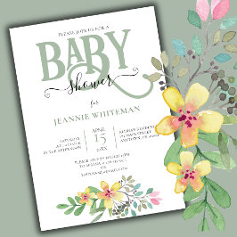 Bloemige geslacht neutrale babyshower uitnodiging