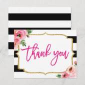 Bloemige gestreepte bedankkaart (Voorkant / Achterkant)