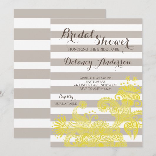 bloemige gestreepte bruidsdoucheuitnodigingen kaart (Voorkant / Achterkant)