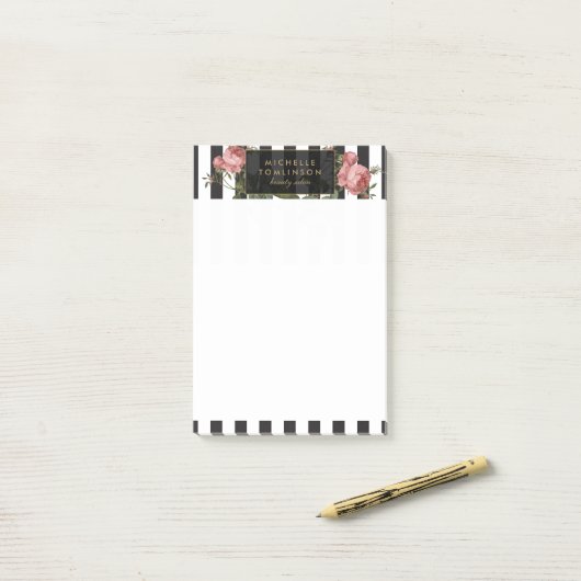  bloemige gestreepte gepersonaliseerde post-it not post-it® notes (Op bureau)