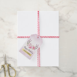 Bloemige Geweien Blozend Roze & Gouden Meisjes Ver Cadeaulabel
