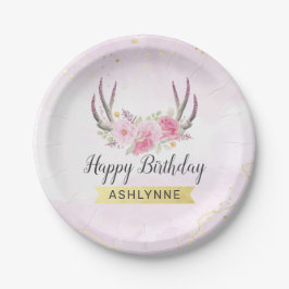 Bloemige Geweien Blozend Roze & Gouden Meisjes Ver Papieren Bordje