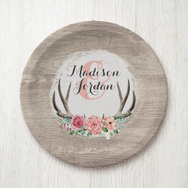 Bloemige Geweien Rustieke Houten Huwelijk Persoonl Papieren Bordje