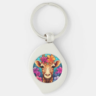 Bloemige Giraffe Portret-9321 Sleutelhanger