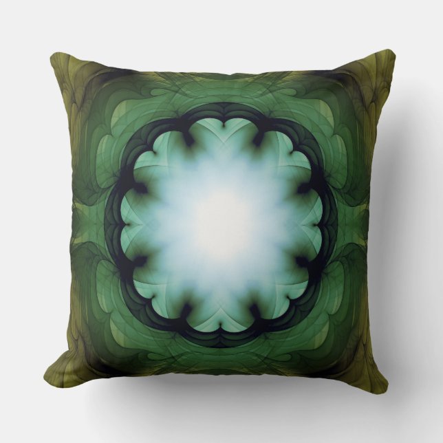 Bloemige glanzende groene decoratie kussen (Voorkant)