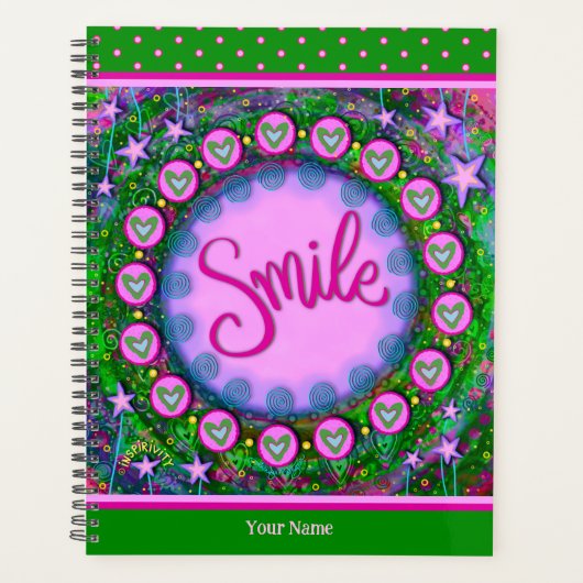  bloemige glimlach vrolijke groene paarse kunst planner (Voorkant)