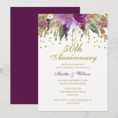 Bloemige Glitter Amethyst 50ste Huwelijksverjaarda Kaart (Voorkant / Achterkant)