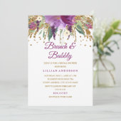 Bloemige Glitter Amethyst Brunch en Mousserende Wi Kaart (Staand voorkant)