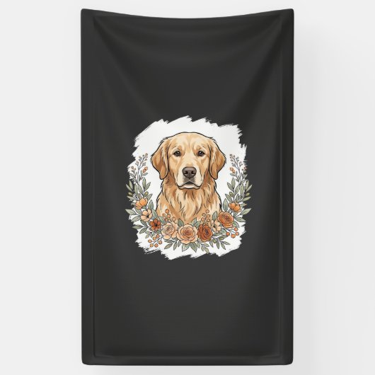 Bloemige Golden Retriever Sublimatie Spandoek (Verticaal)