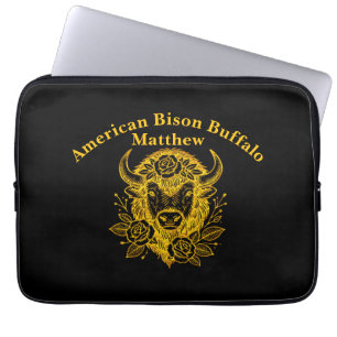Bloemige Gouden Bizonkop Decoratie Laptop Sleeve