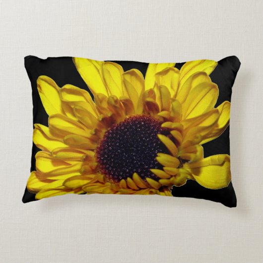 Bloemige Gouden Geel Zwarte Abstracte Kunstzinnige Accent Kussen (Achterkant)