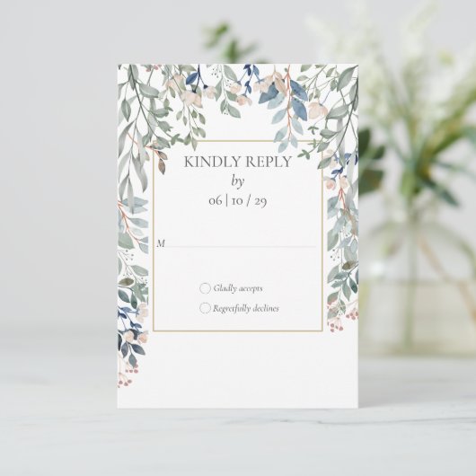 Bloemige Gouden Geometrische Huwelijk RSVP Kaartje (Staand voorkant)