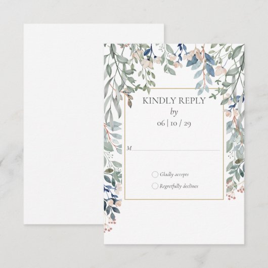 Bloemige Gouden Geometrische Huwelijk RSVP Kaartje (Voorkant / Achterkant)