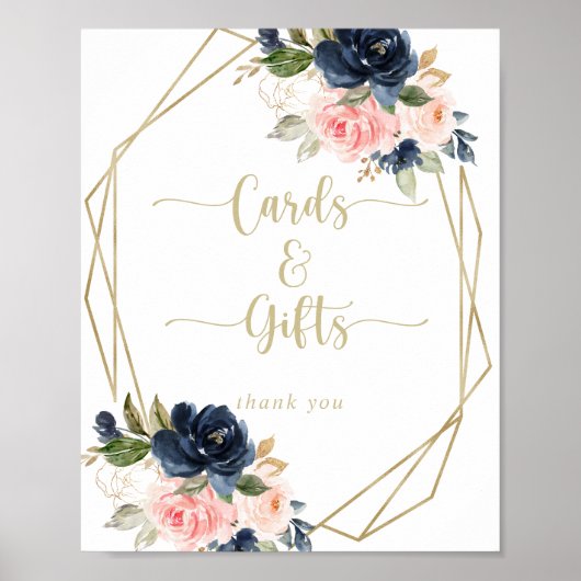 Bloemige Gouden Geometrische Kaarten en Cadeaubord Poster (Voorkant)